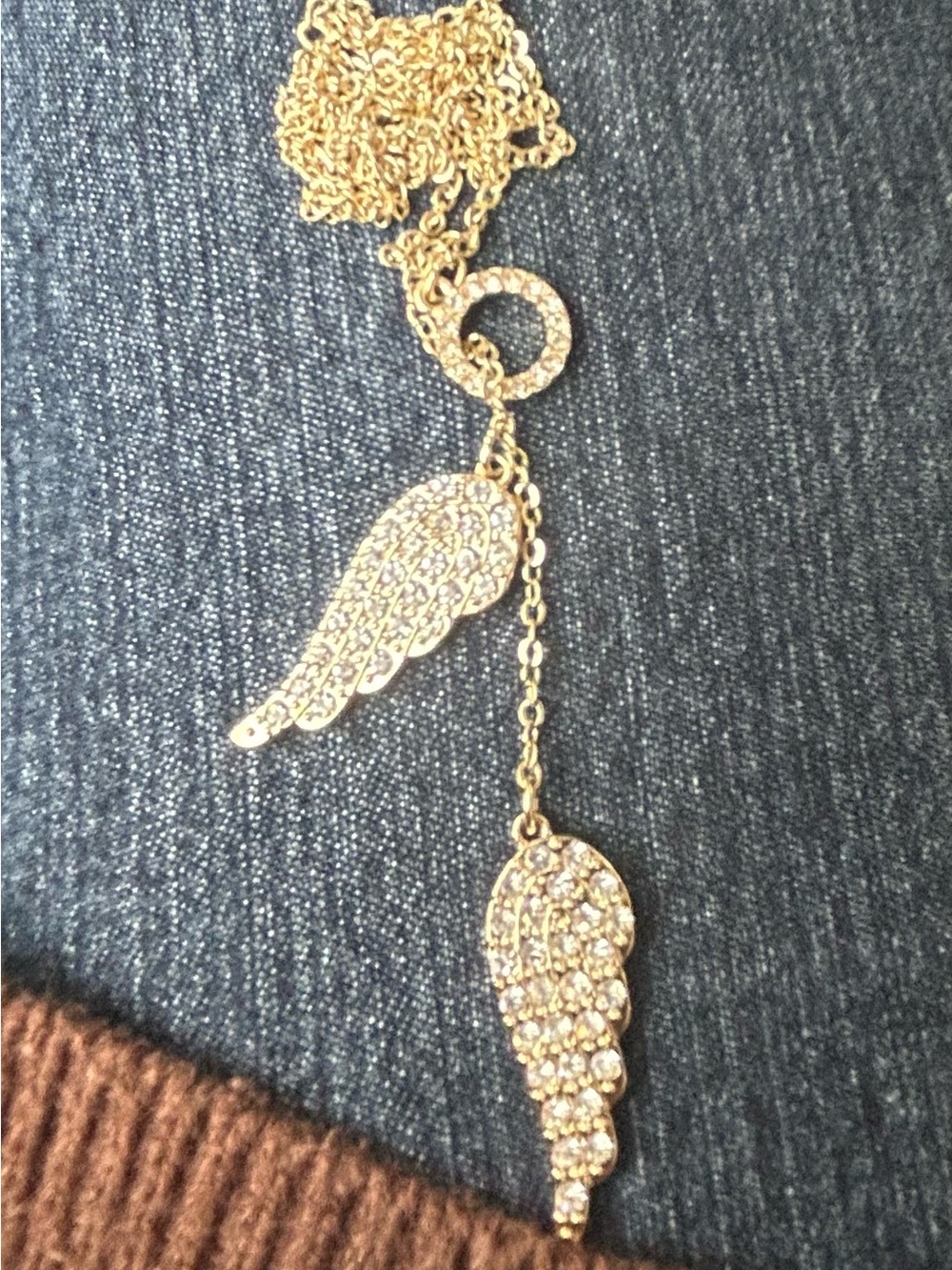 Gold Angel Wing Pendant Slip Chain Necklace